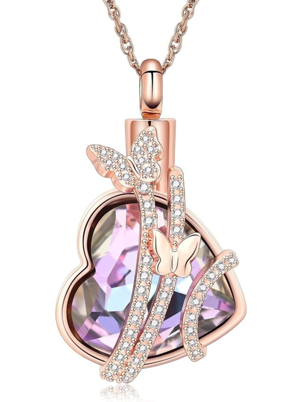 Butterfly Heart Cremation Jewelry Necklace for Ashes - Memorial Pendant for